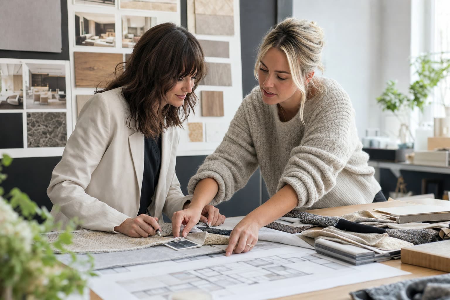 Interior designers collaborating in a studio