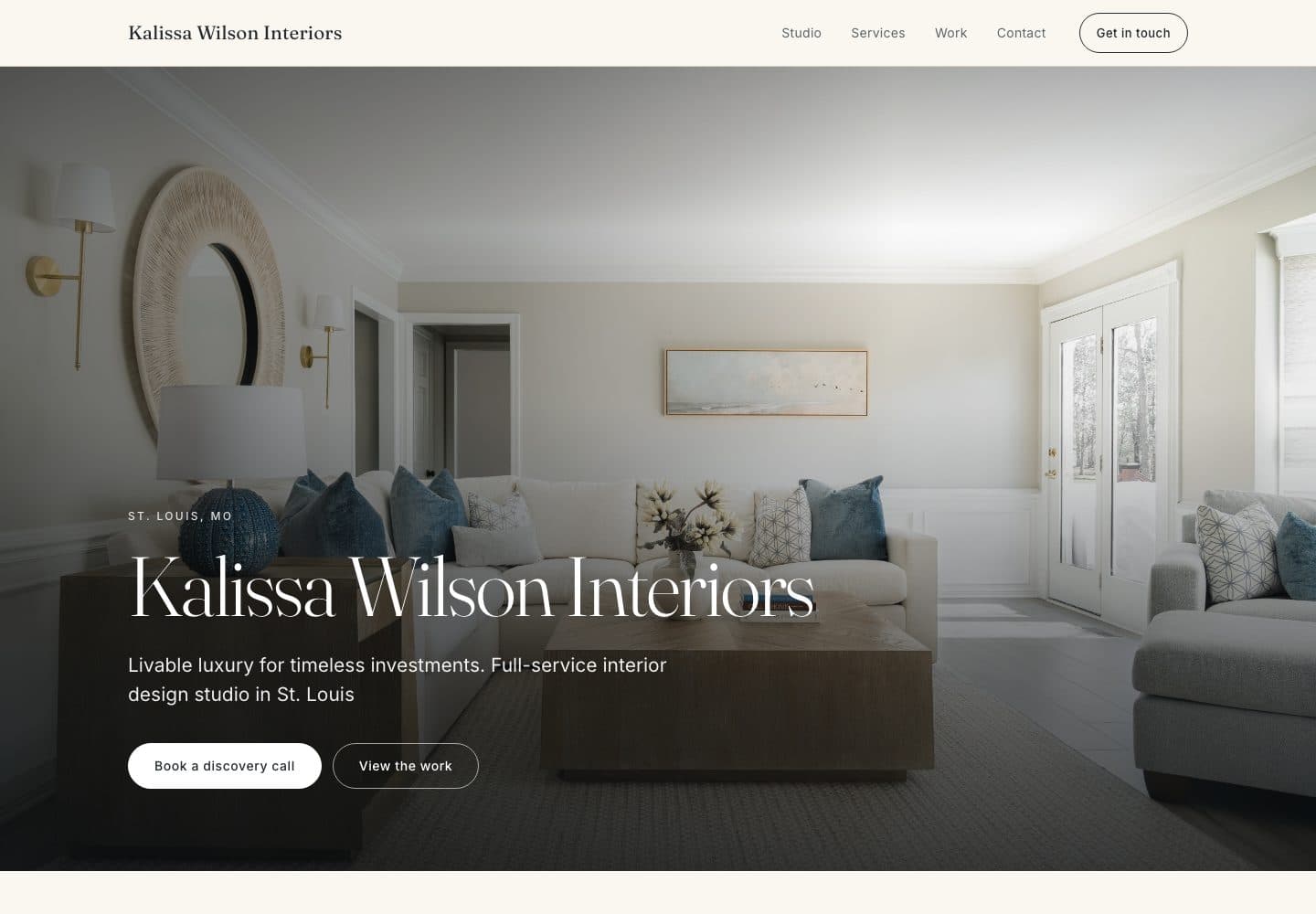 Kalissa Wilson Interiors website, built and published with MONA