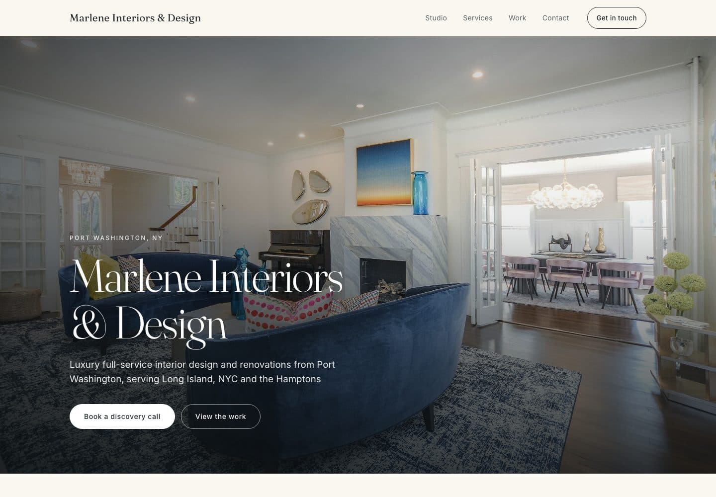 Marlene Interiors & Design website, built and published with MONA