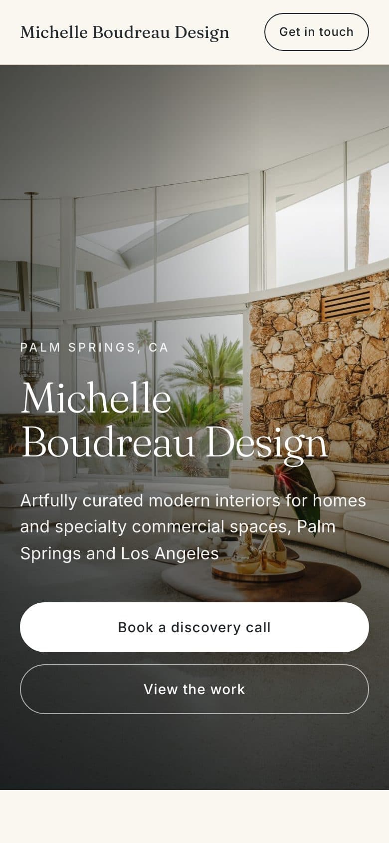 Michelle Boudreau Design website on a phone